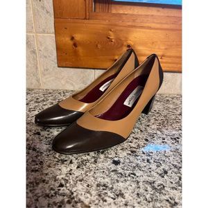 Real leather, two tone, Vintage Heels, brown and tan, old money, sophisticated